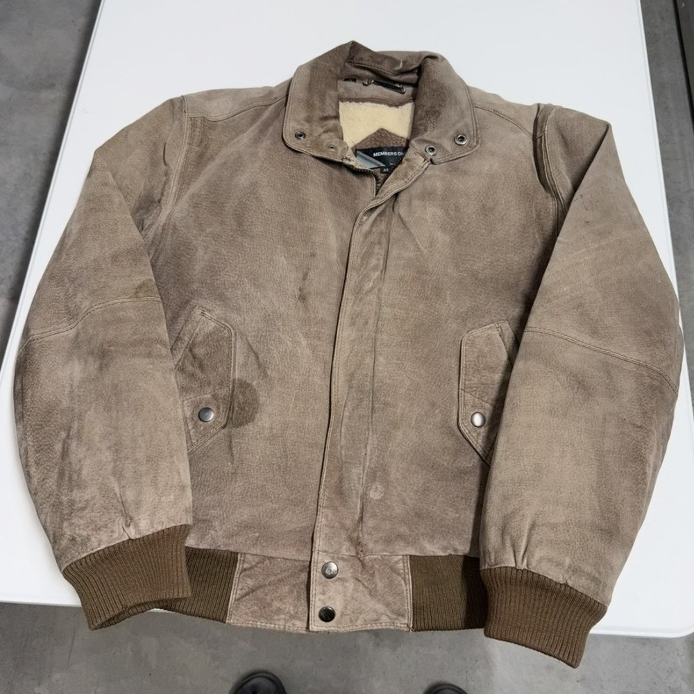 Members Only Mens Suede Bomber Jacket Tan Faux Shearling Lined‎ Vintage Coat